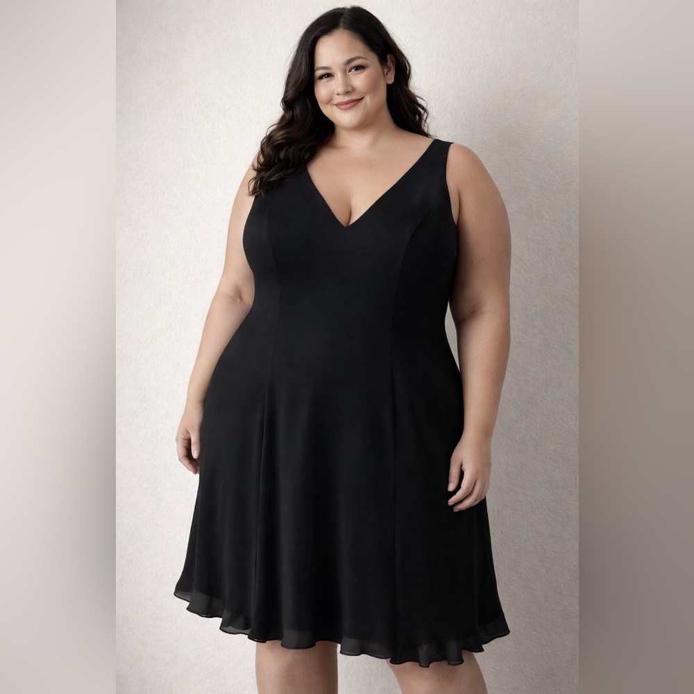 Kay Unger Black Sleeveless V-Neck Cocktail Dress Silk Detail Size 4